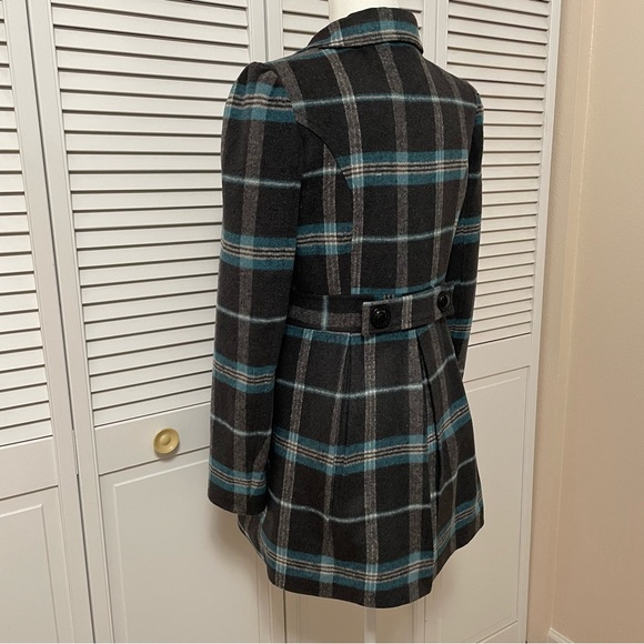 Tulle Anthropologie M Peacoat Plaid Grey Blue J8003F Jacket Coat Pockets - Picture 8 of 16